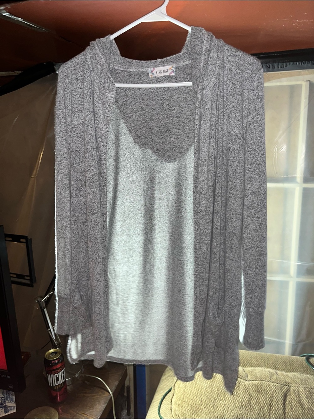 Pink Rose Women’s Medium Hooded Gray Cardigan